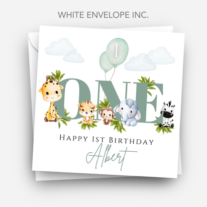 Cute Safari 1st Birthday Card - C102
