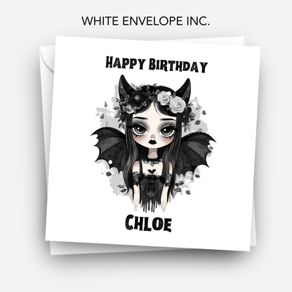 Gothic Birthday Card, Alternative Creepy Girl Art - C797