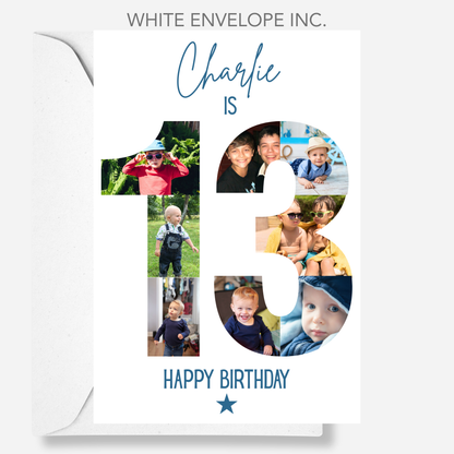 Blue 13th Birthday Photo Collage Card - PC49