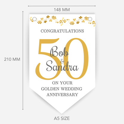 Golden 50th Wedding Anniversary Bunting - B136