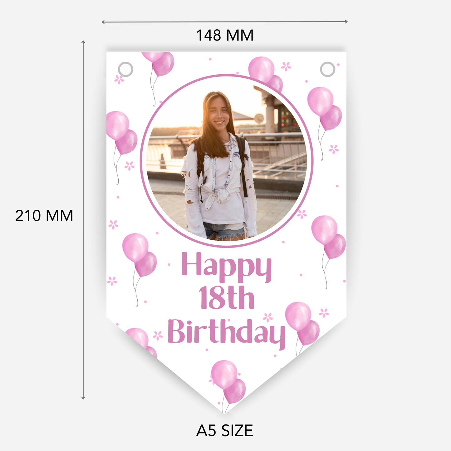Personalised Pink Balloons Any Age  Photo Bunting - B185