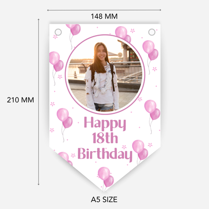 Personalised Pink Balloons Any Age  Photo Bunting - B185