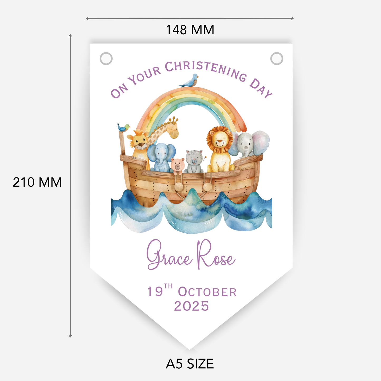 Noah's Ark Christening or Baptism Pink Bunting - B220