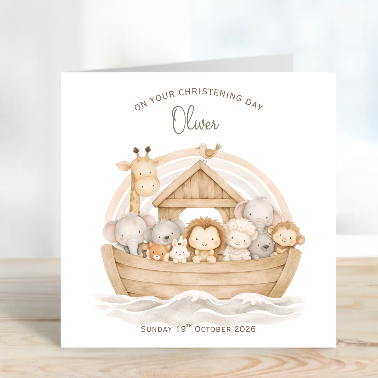 Christening & Baptism Noah Ark Card - Neutral Design - C872