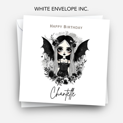 Gothic Birthday Card, Alternative Creepy Girl Art - C833