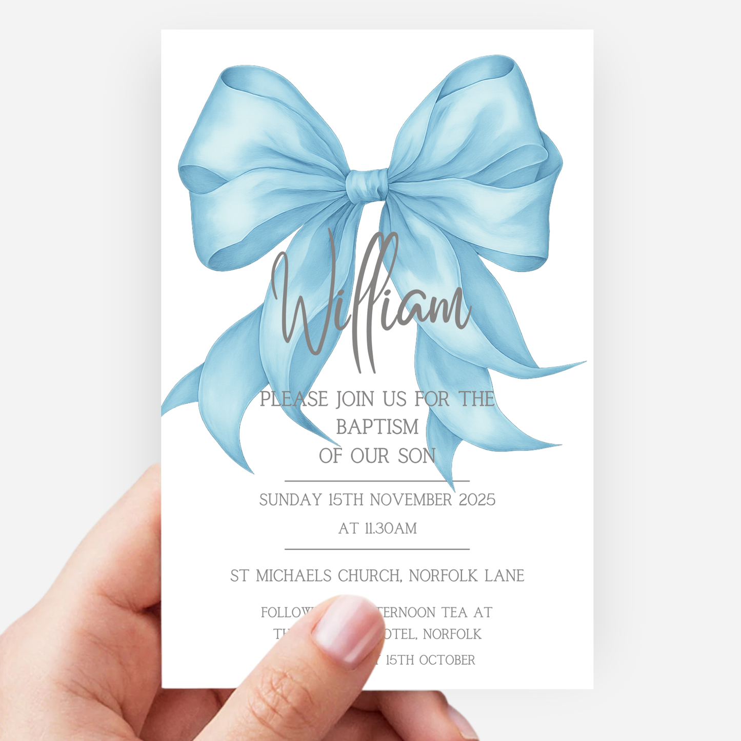 Christening or Baptism Bow Invitation (Pack of 10 ) - P159