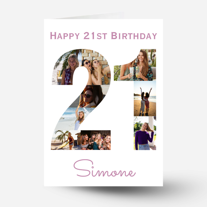 Pink 21st Birthday Photo Collage Card - PC07