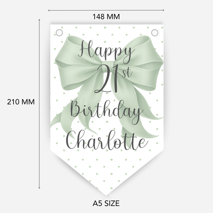 Pretty Sage Green Bow Bunting - B276