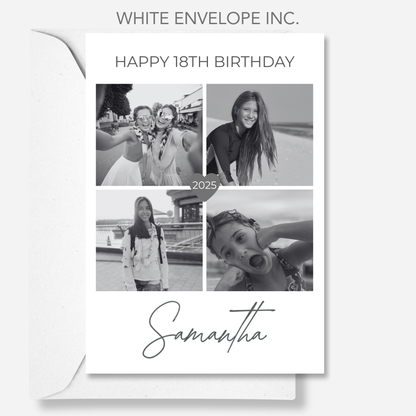 Black and White  Four Photo Birthday Card - PC15
