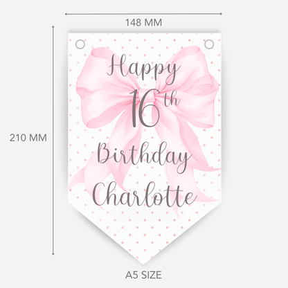 Pretty Pink Bow Bunting - B110