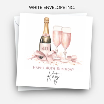 Pink Bottle of Fizz Birthday Card - C630