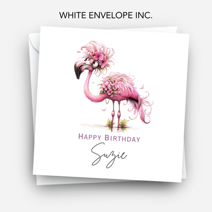 Crazy pink Flamingo Birthday Card - C614