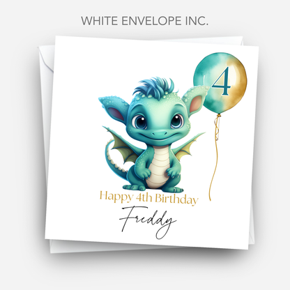 Cute Green Dragon Birthday Card - C101