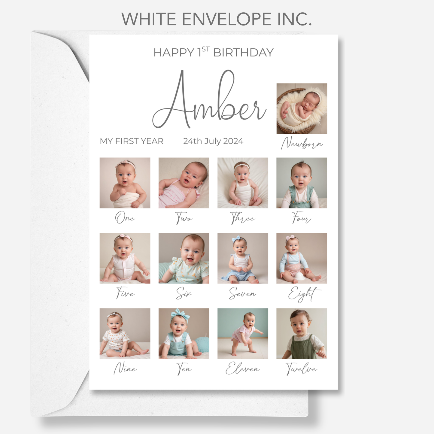 Newborn to 12 Months Milestone - Personalised 1st Birthday Photo Card - PC09