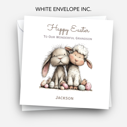 Easter Card With A Cute Bunny & Lamb Design - C838