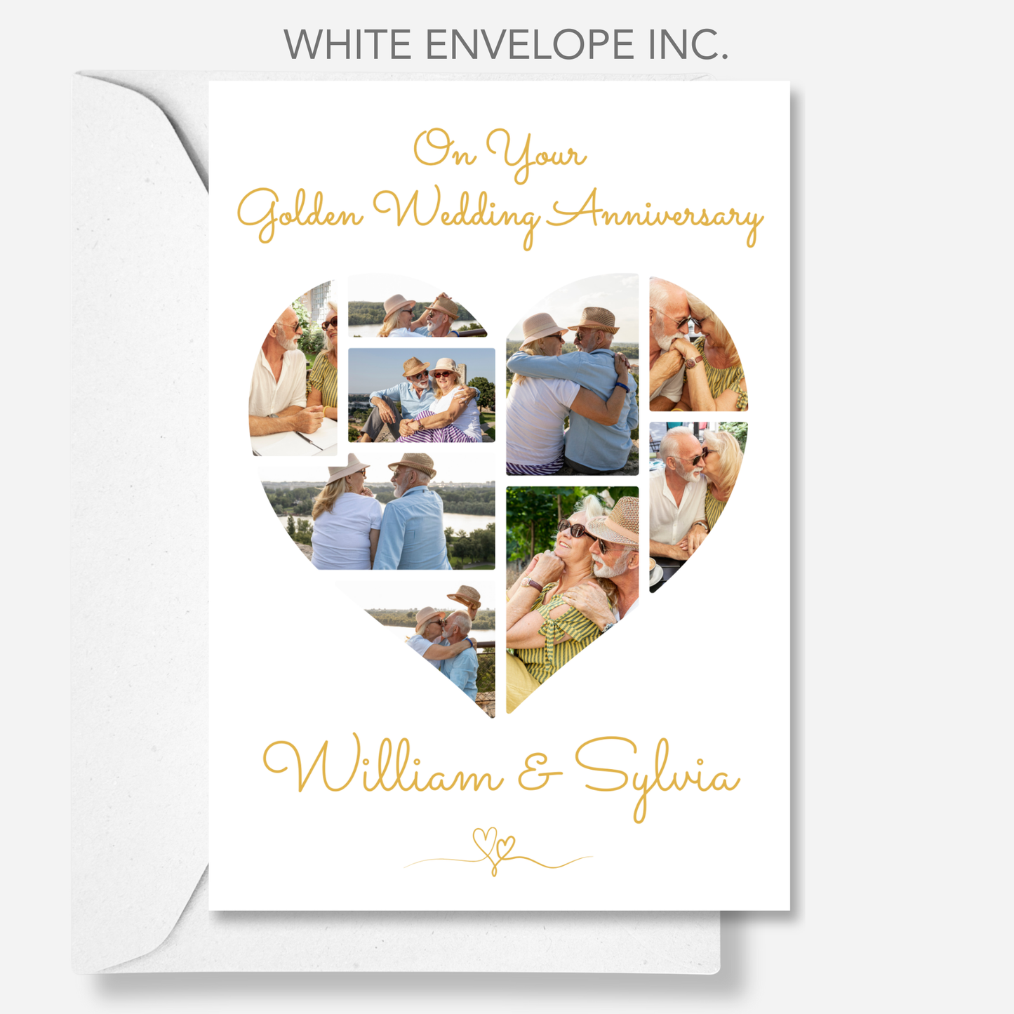 50th Wedding Anniversary Photo heart Collage -  9 Photo Memories Card - PC06