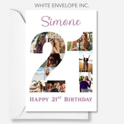 Pink 21st Birthday Photo Collage Card - PC07