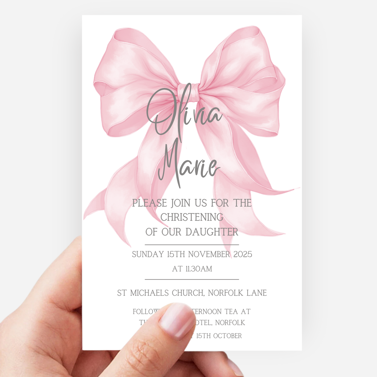 Christening or Baptism Bow Invitation (Pack of 10 ) - P158