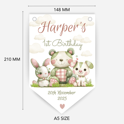 Cute patchwork animal 1st Birthday Bunting - B233
