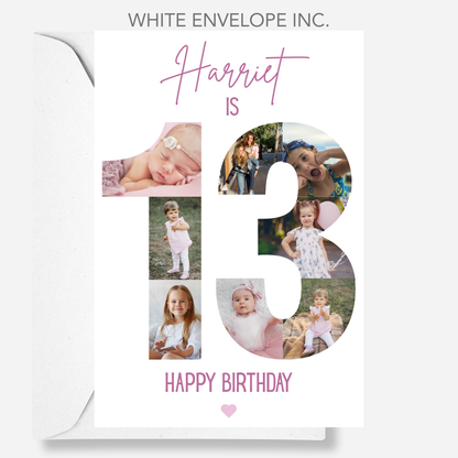 Pink 13th Birthday Photo Collage Card - PC48