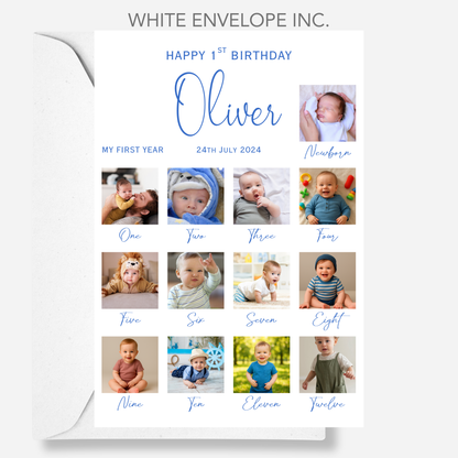 Newborn to 12 Months Milestone - Personalised 1st Birthday Photo Card - PC57