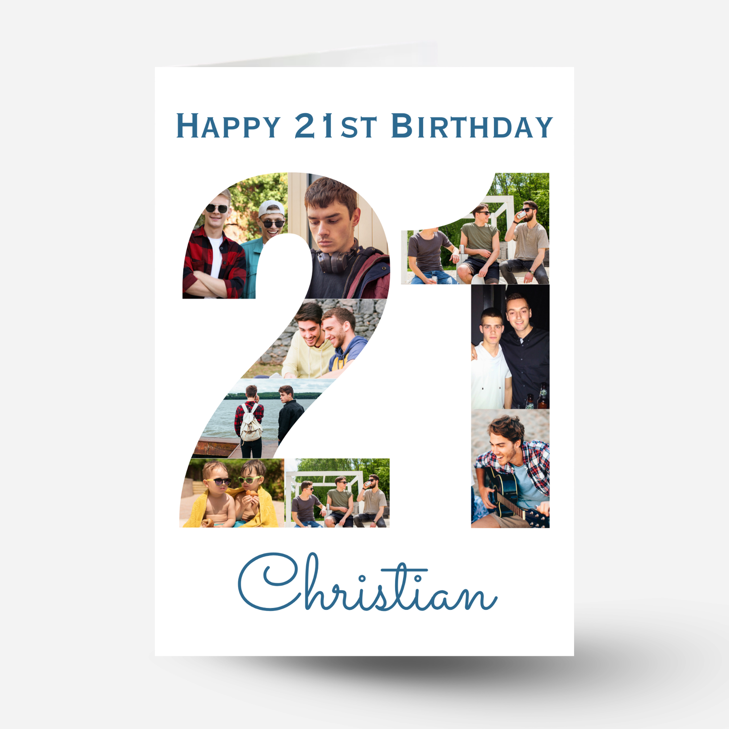 Blue 21st Birthday Photo Collage Card - PC08