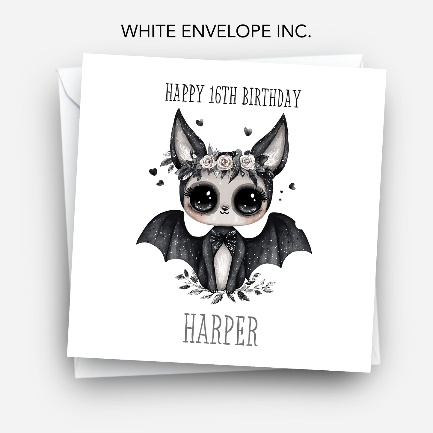 Gothic Birthday Card, Alternative Cute Bat Art - C800