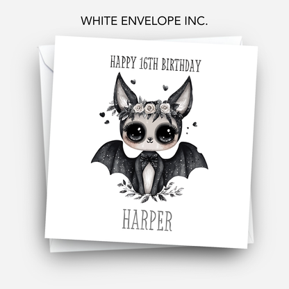 Gothic Birthday Card, Alternative Cute Bat Art - C800