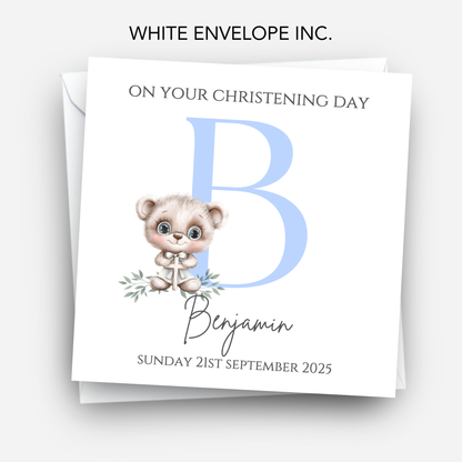 Initial Christening or Baptism Teddy Card - C631