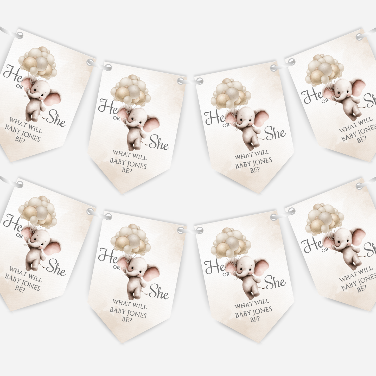 Cute Baby Elephant Gender Reveal Bunting - B265