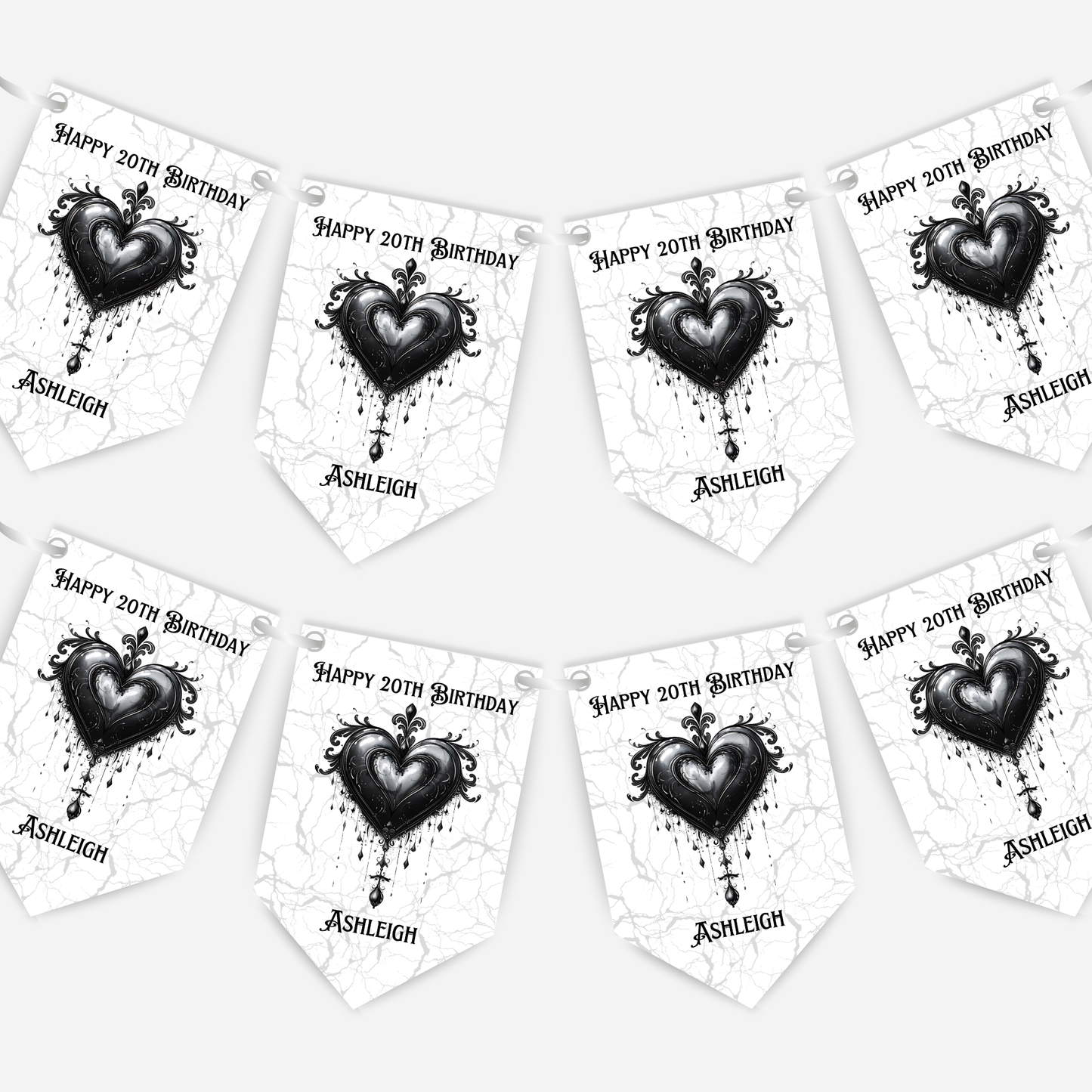 Gothic Style Black Lace Heart Bunting - B214