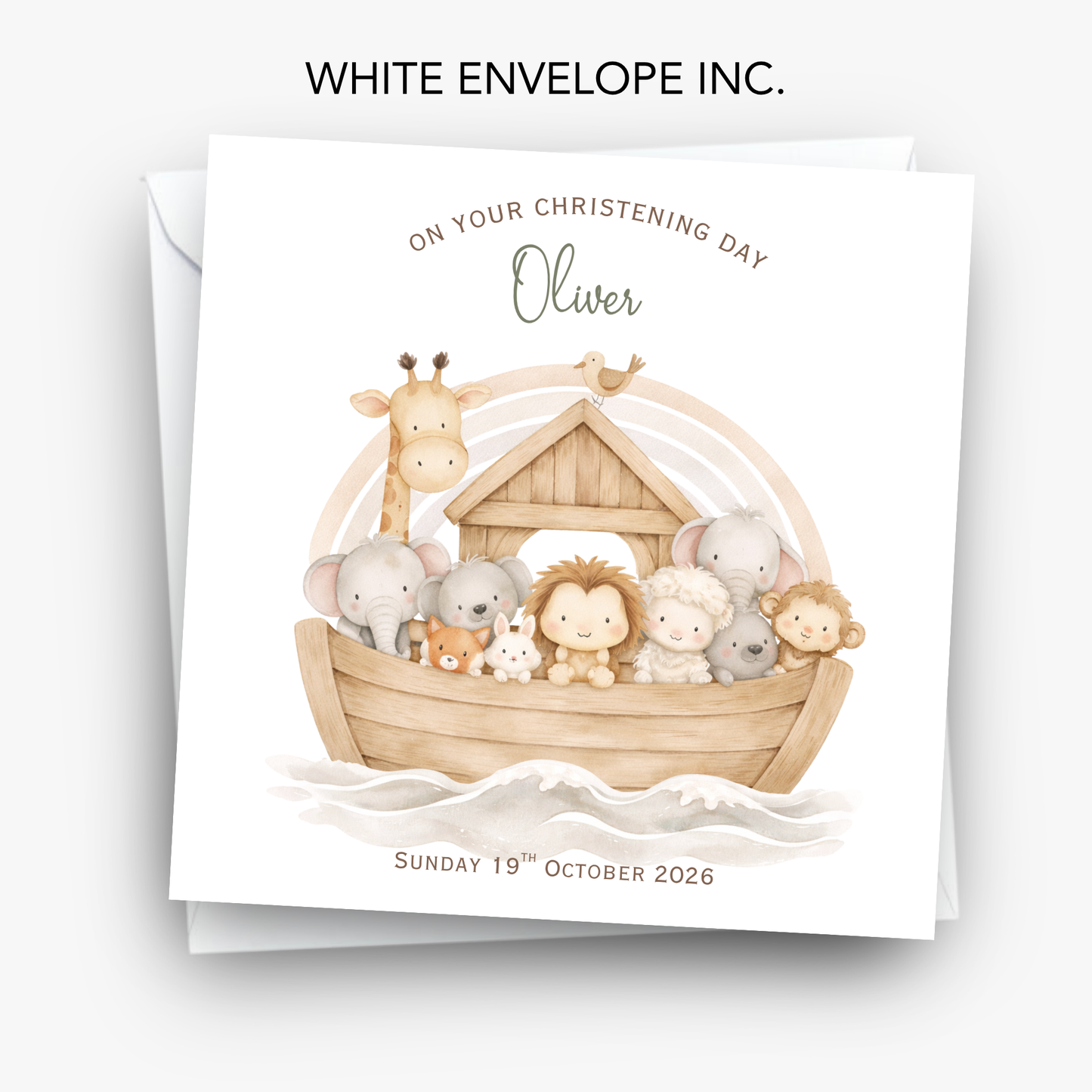 Christening & Baptism Noah Ark Card - Neutral Design - C872