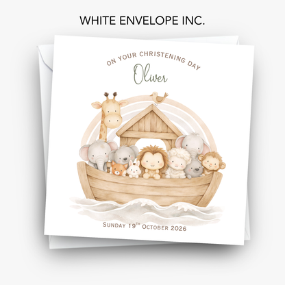 Christening & Baptism Noah Ark Card - Neutral Design - C872