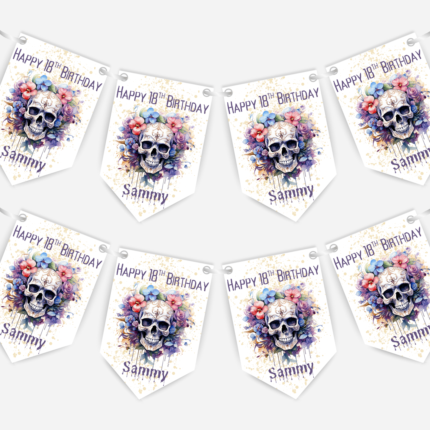 Gothic Style Skull & Flowers Bunting - B168