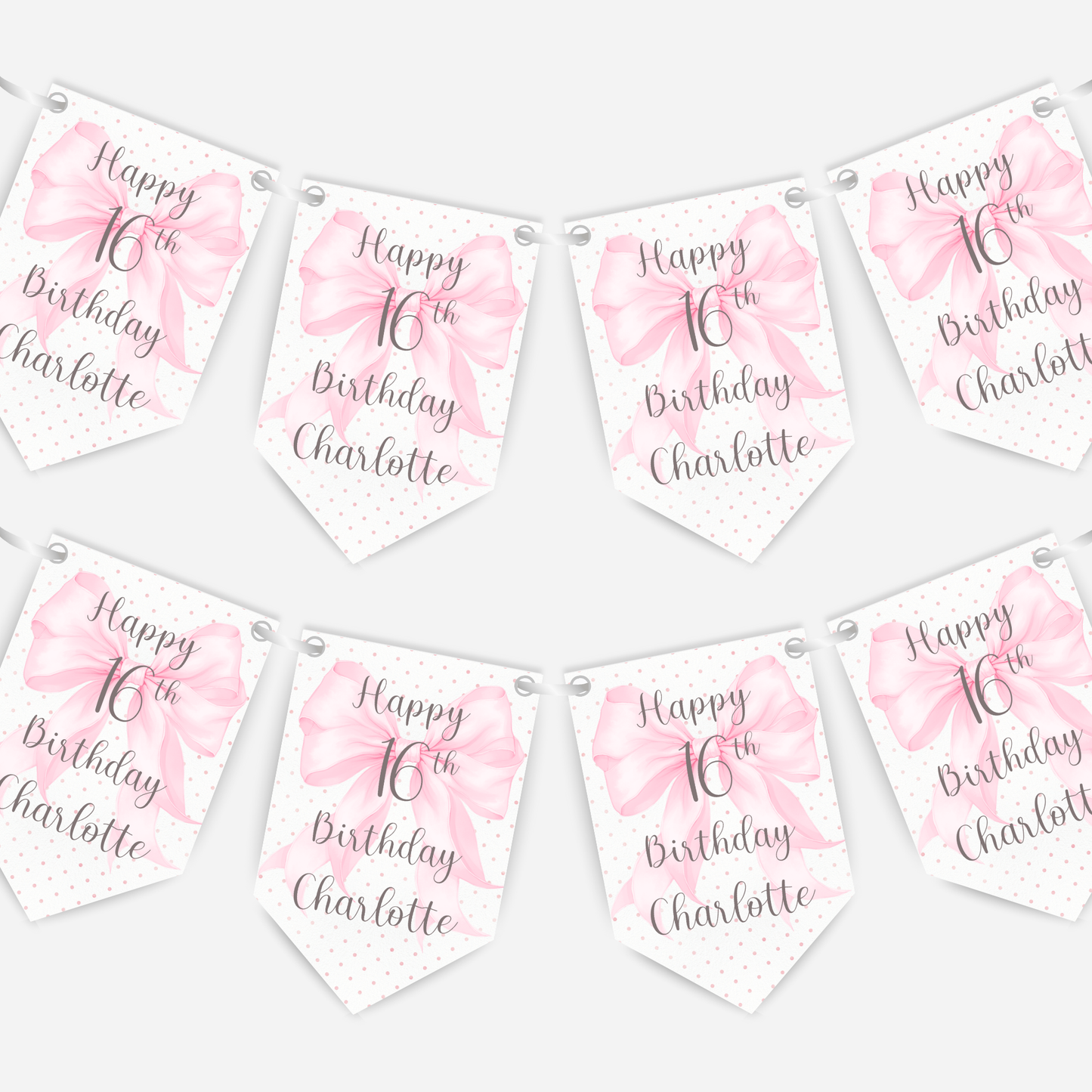 Pretty Pink Bow Bunting - B110