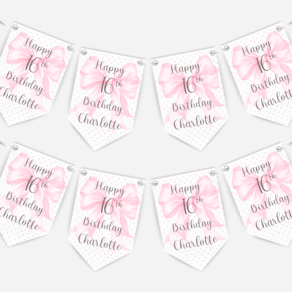 Pretty Pink Bow Bunting - B110