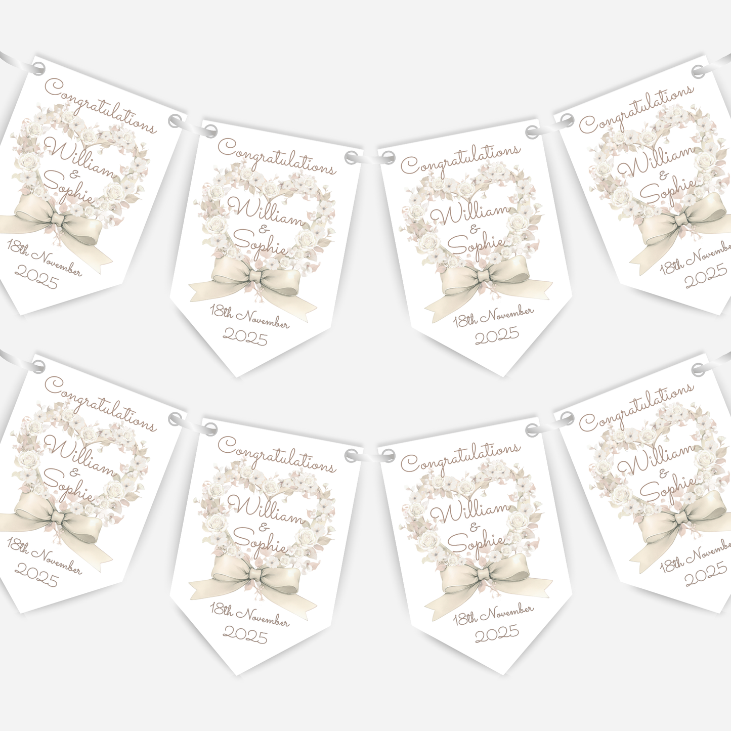 Engagement or Wedding Heart and Bow Bunting - B207