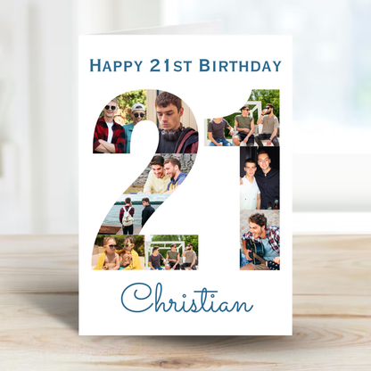 Blue 21st Birthday Photo Collage Card - PC08
