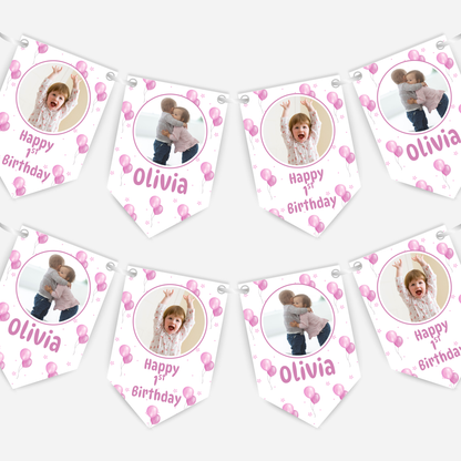 Personalised Pink Balloons Photo Bunting - B183
