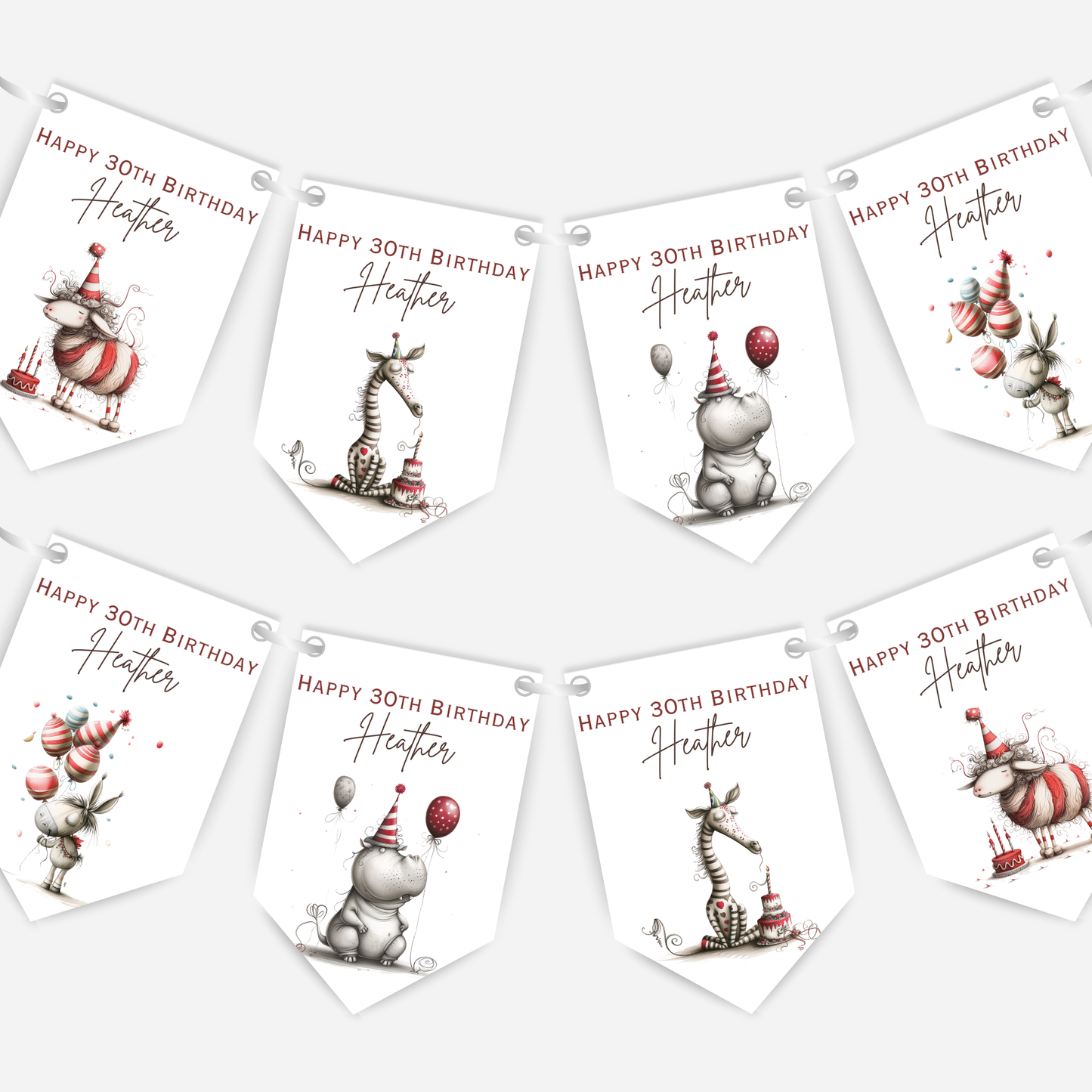 Whimsical Funny Animal Birthday Bunting - For Any Age – B200
