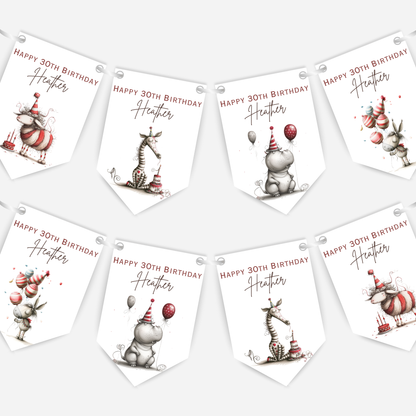 Whimsical Funny Animal Birthday Bunting - For Any Age – B200