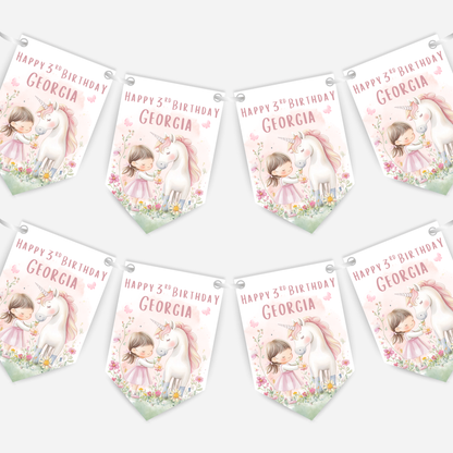 Cute Unicorn and Girl Bunting - B182