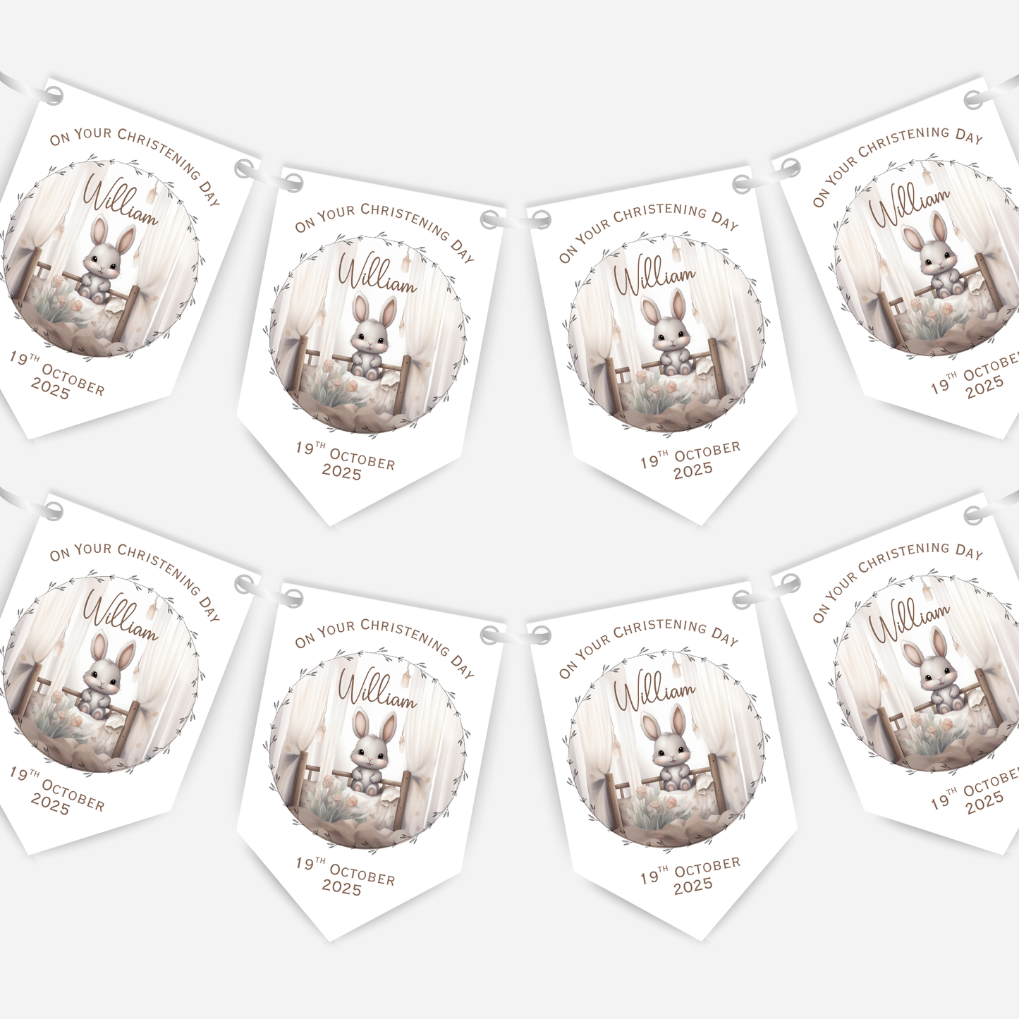 Cute Bunny Christening or Baptism Bunting - B218