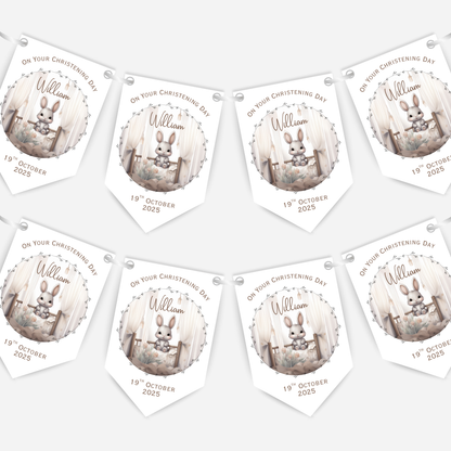 Cute Bunny Christening or Baptism Bunting - B218