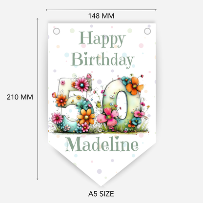Quirky Floral Any Number Bunting – Party Banner – Party Decoration - B284