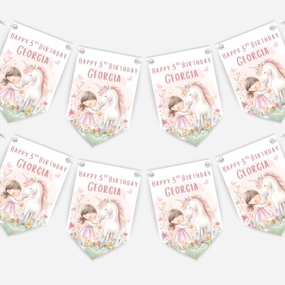 Cute Unicorn and Girl Bunting - B182