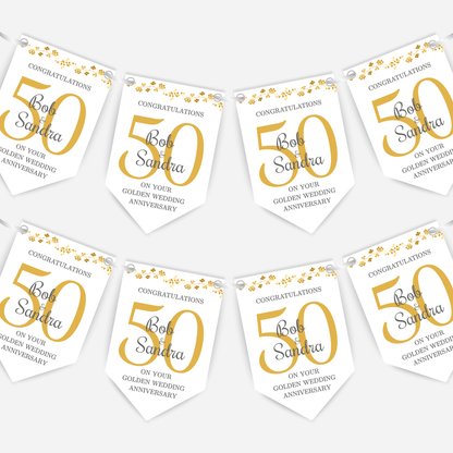 Golden 50th Wedding Anniversary Bunting - B136