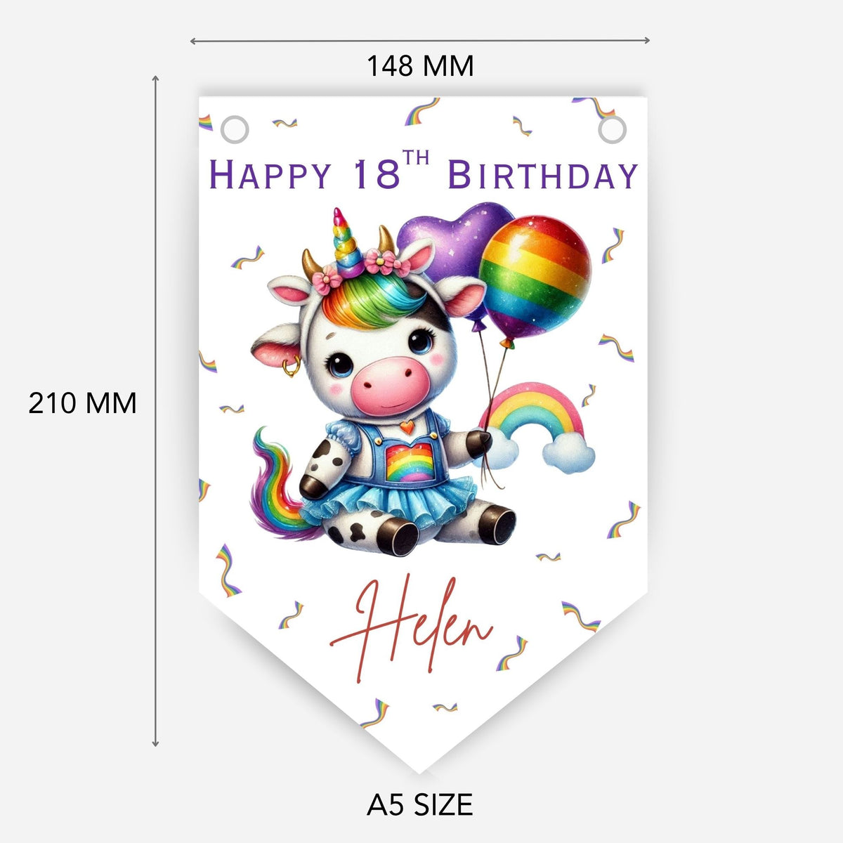 Rainbow Unicorn Cow Birthday Bunting -B345