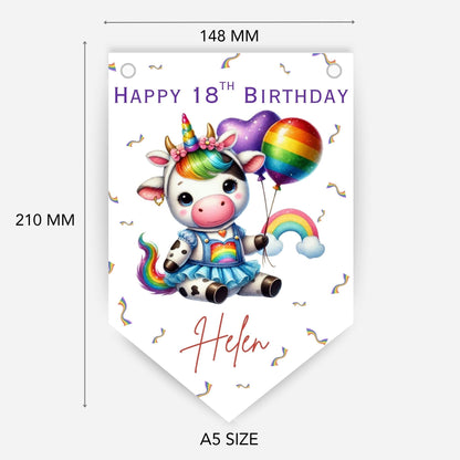 Rainbow Unicorn Cow Birthday Bunting -B345