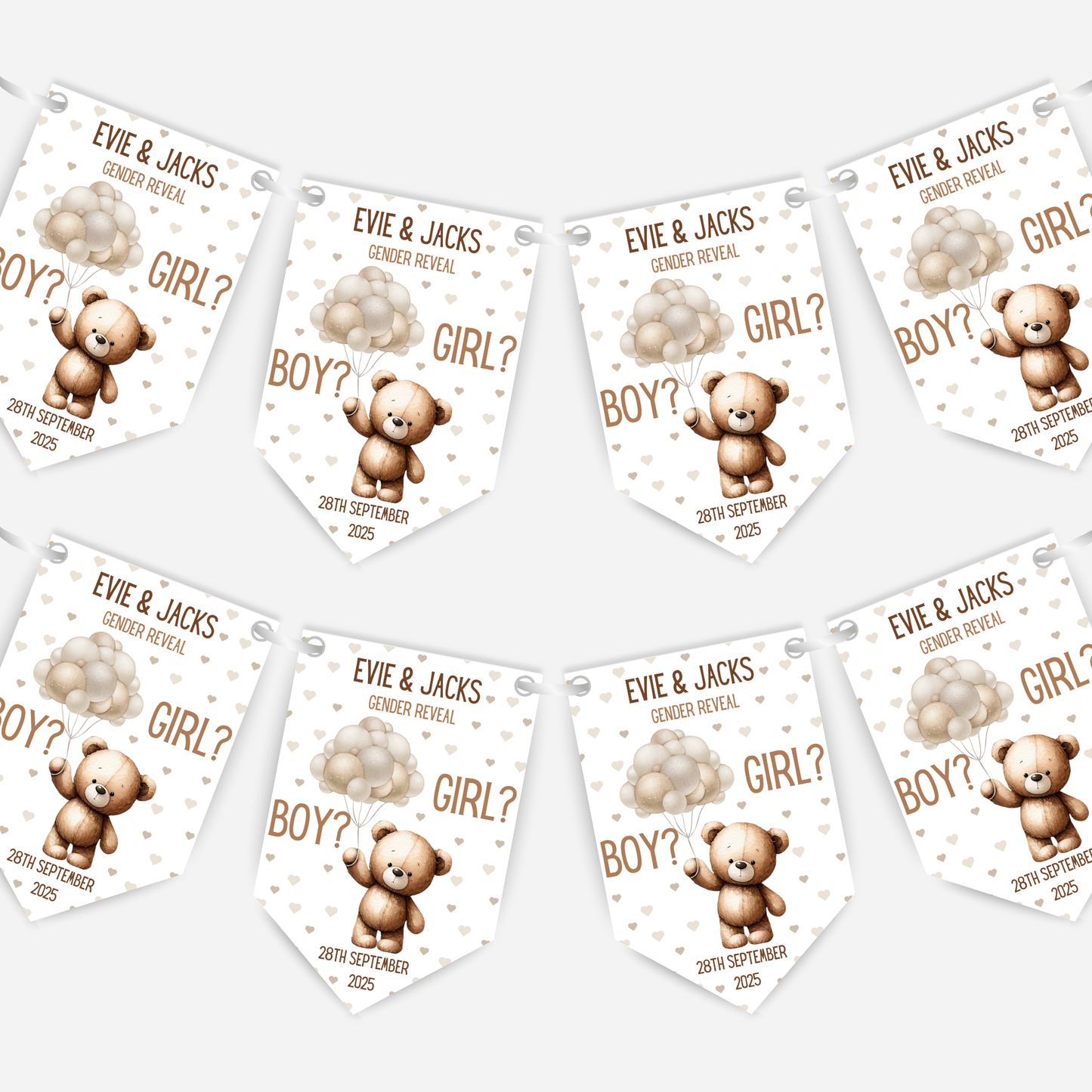 Cute Teddy Gender Reveal Bunting - B135